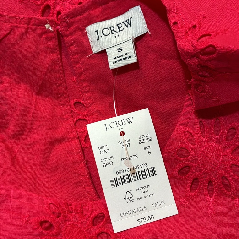 NWT J. Crew Eyelet Shell Top Bright Rose Sz S - Picture 6 of 6